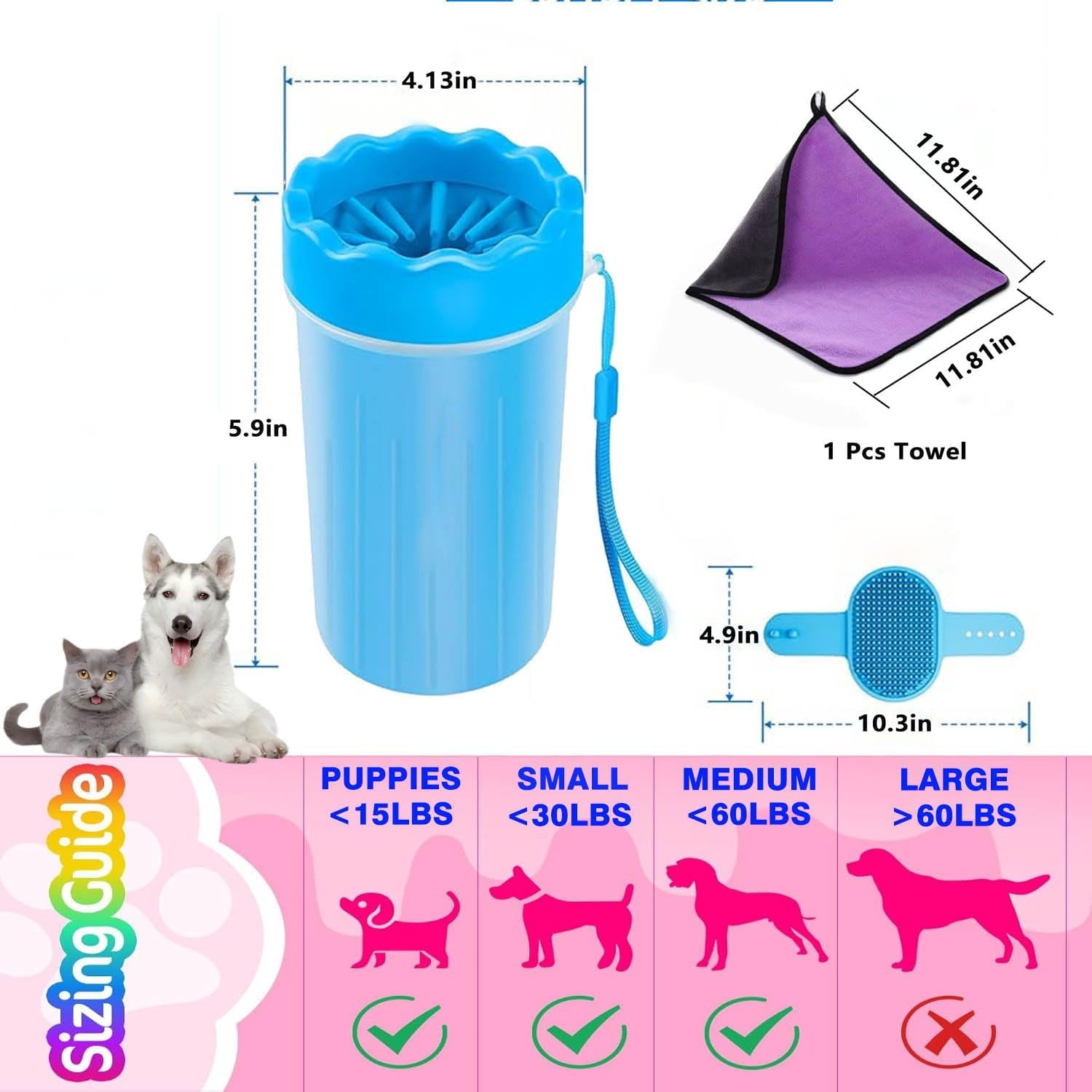 Paw Cleaner with Towel and Brush
